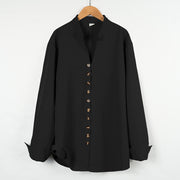 Buddha Stones Solid Color Buttons Fall Long Sleeve Linen Men's Shirt - Black - US/UK/AU46，EU56 (3XL) - image 17