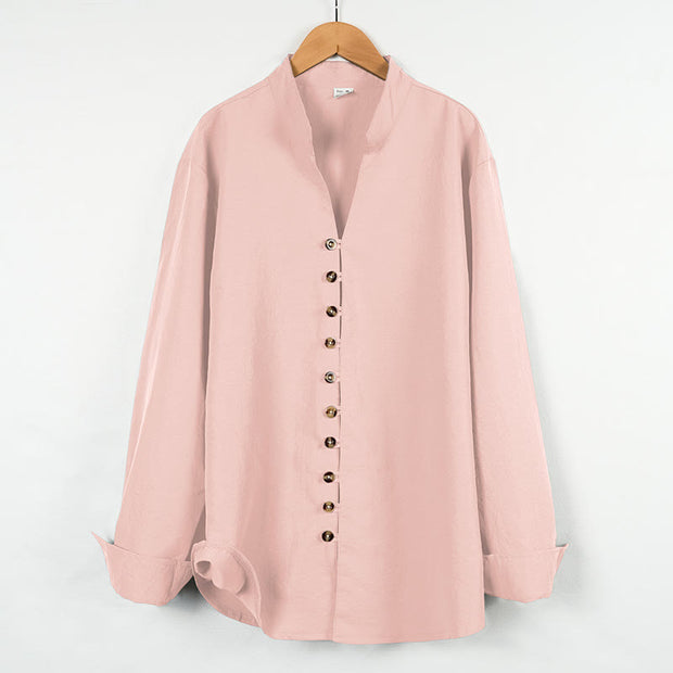 Buddha Stones Solid Color Buttons Fall Long Sleeve Linen Men's Shirt - Pink - US/UK/AU46，EU56 (3XL) - image 14