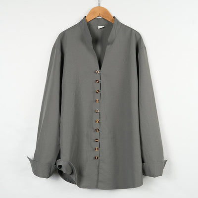 Buddha Stones Solid Color Buttons Fall Long Sleeve Linen Men's Shirt - Gray - US/UK/AU46，EU56 (3XL) - image 1