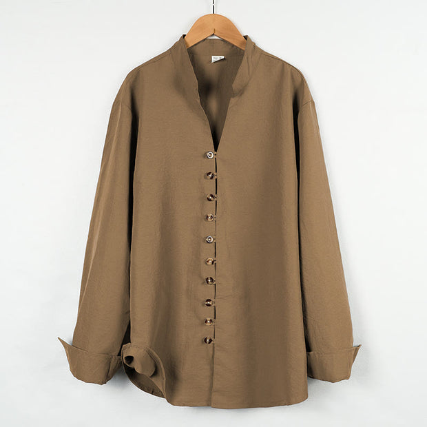 Buddha Stones Solid Color Buttons Fall Long Sleeve Linen Men's Shirt - Peru - US/UK/AU46，EU56 (3XL) - image 23