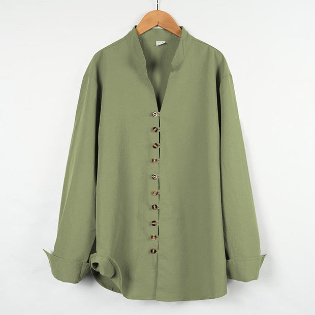 Buddha Stones Solid Color Buttons Fall Long Sleeve Linen Men's Shirt - DarkSeaGreen - US/UK/AU46，EU56 (3XL) - image 20