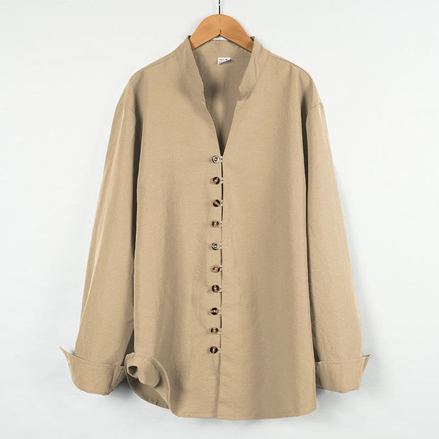 Buddha Stones Solid Color Buttons Fall Long Sleeve Linen Men's Shirt - Wheat - US/UK/AU46，EU56 (3XL) - image 6