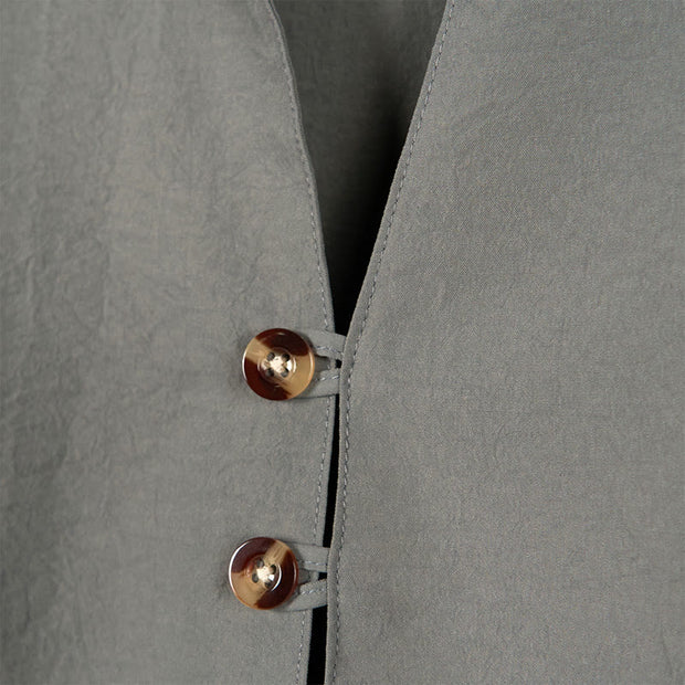 Buddha Stones Solid Color Buttons Fall Long Sleeve Linen Men's Shirt - image 4