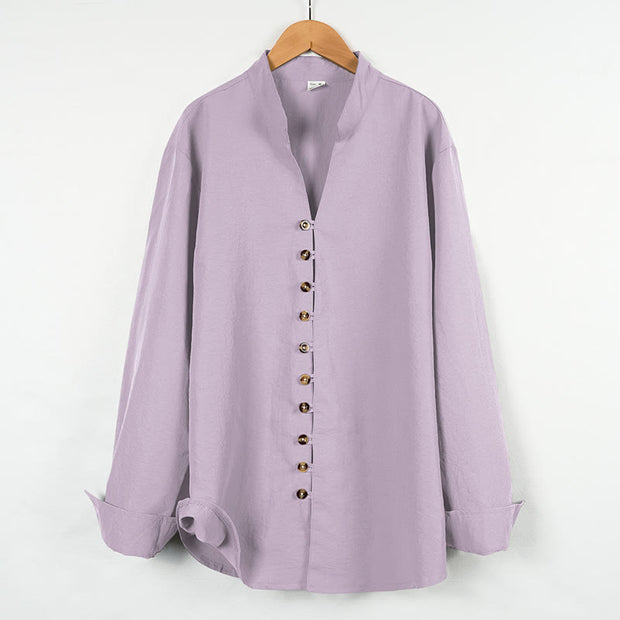Buddha Stones Solid Color Buttons Fall Long Sleeve Linen Men's Shirt - Thistle - US/UK/AU46，EU56 (3XL) - image 26