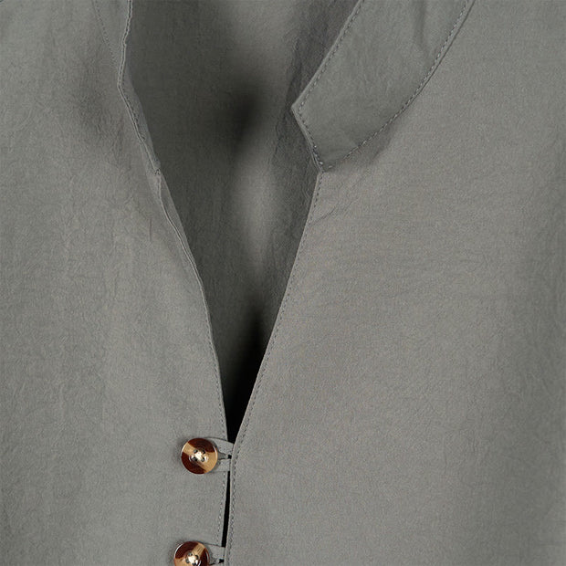 Buddha Stones Solid Color Buttons Fall Long Sleeve Linen Men's Shirt - image 3