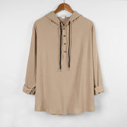 Buddha Stones Solid Color Fall Half Buttons Men's Hooded Long Sleeve Cotton Shirt - Beige - US/UK/AU46，EU56 (3XL) - image 12