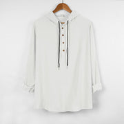 Buddha Stones Solid Color Fall Half Buttons Men's Hooded Long Sleeve Cotton Shirt - White - US/UK/AU46，EU56 (3XL) - image 6