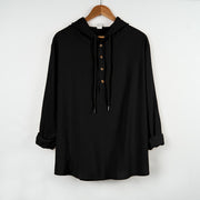 Buddha Stones Solid Color Fall Half Buttons Men's Hooded Long Sleeve Cotton Shirt - Black - US/UK/AU46，EU56 (3XL) - image 8