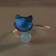 Buddha Stones Black Tridacna Stone Cat Jade Blessing Adjustable Ring - image 6
