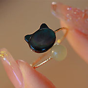 Buddha Stones Black Tridacna Stone Cat Jade Blessing Adjustable Ring - image 7
