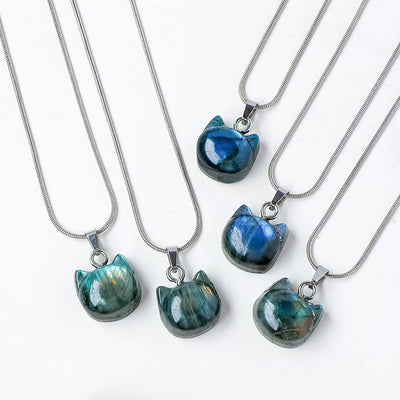 Buddha Stones Natural Cat Pattern Labradorite Healing Necklace Pendant - image 1