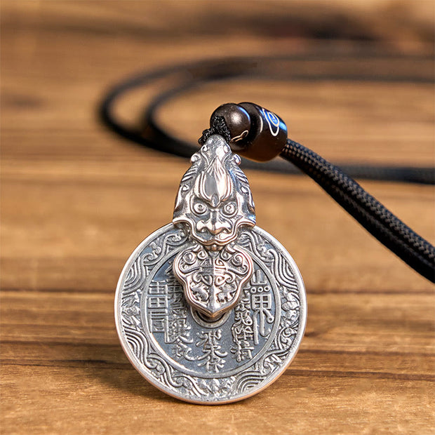 Buddha Stones Mountain Ghosts Spend Money Bagua Design Copper Pixiu Harmony Necklace Pendant - Mountain Ghosts Spend Money - image 1