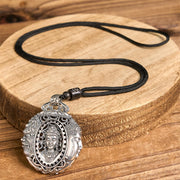 Buddha Stones Copper Buddha Devil Pattern Serenity Pendant Necklace - Buddha Devil(Black Rope Chain) - image 10