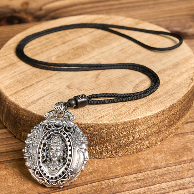 Buddha Stones Copper Buddha Devil Pattern Serenity Pendant Necklace - Buddha Devil(Black Rope Chain) - image 10