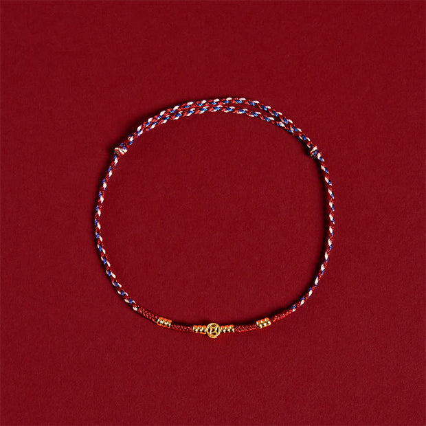 Buddha Stones Handmade Braided Red String Copper Coins Luck Bracelet - image 2