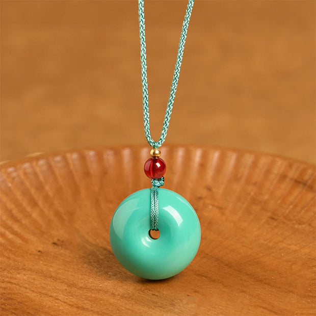 Buddha Stones Turquoise Peace Buckle Rope Balance Necklace Pendant - Turquoise - image 1