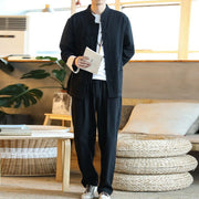 Buddha Stones 2Pcs Zen Tang Suit Men's Frog-Button Long Sleeve Shirt Pants Set With Pockets - image 20