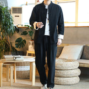 Buddha Stones 2Pcs Zen Tang Suit Men's Frog-Button Long Sleeve Shirt Pants Set With Pockets - image 19