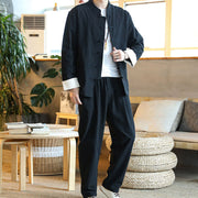 Buddha Stones 2Pcs Zen Tang Suit Men's Frog-Button Long Sleeve Shirt Pants Set With Pockets - image 19