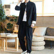 Buddha Stones 2Pcs Zen Tang Suit Men's Frog-Button Long Sleeve Shirt Pants Set With Pockets - image 18