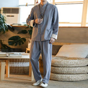 Buddha Stones 2Pcs Zen Tang Suit Men's Frog-Button Long Sleeve Shirt Pants Set With Pockets - image 8