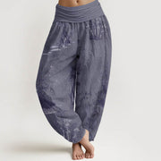Buddha Stones Pure Cotton Casual Bamboo Rock Ink Painting Women's Elastic Waist Harem Pants - SlateGray - US22，UK/AU26，EU54 (6XL) - image 1