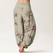 Buddha Stones Pure Cotton Branch Pattern Women's Elastic Waist Harem Pants - image 3