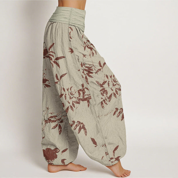 Buddha Stones Pure Cotton Branch Pattern Women's Elastic Waist Harem Pants - image 2
