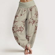 Buddha Stones Pure Cotton Branch Pattern Women's Elastic Waist Harem Pants - image 1