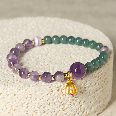 Buddha Stones Natural Lotus Amethyst Jade Balance Bracelet - Amethyst(Wrist Circumference: 14-16cm) - image 1