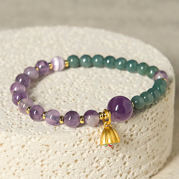 Buddha Stones Natural Lotus Amethyst Jade Balance Bracelet - Amethyst(Wrist Circumference: 14-16cm) - image 1
