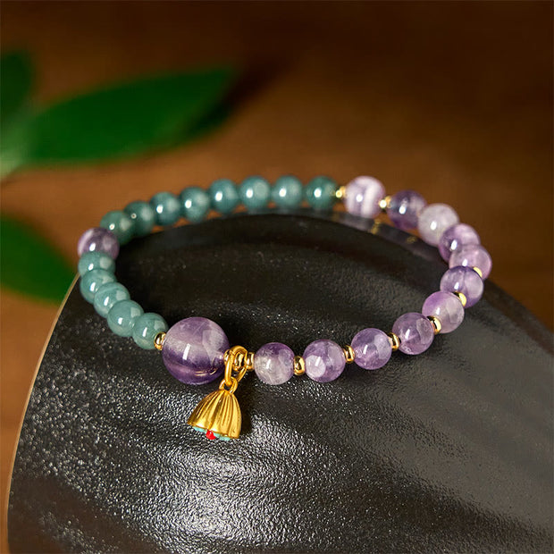 Buddha Stones Natural Lotus Amethyst Jade Balance Bracelet - image 2