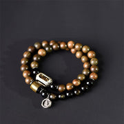 Buddha Stones Tibetan Green Sandalwood Gold Sheen Obsidian Balance Peace Double Wrap Bracelet - image 15
