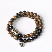 Buddha Stones Tibetan Green Sandalwood Gold Sheen Obsidian Balance Peace Double Wrap Bracelet - image 16