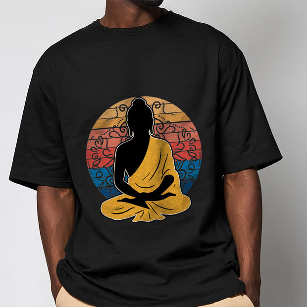 Buddha Stones Casual Colorful Meditating Buddha Pattern Cotton Tee T-shirt - image 2