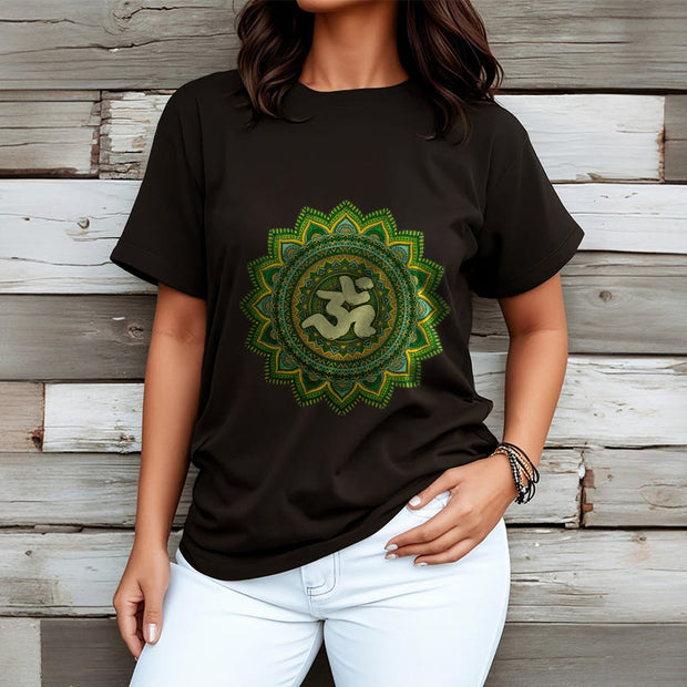 Buddha Stones Casual Green Mandala Om Symbol Pattern Cotton Tee T-shirt - image 7