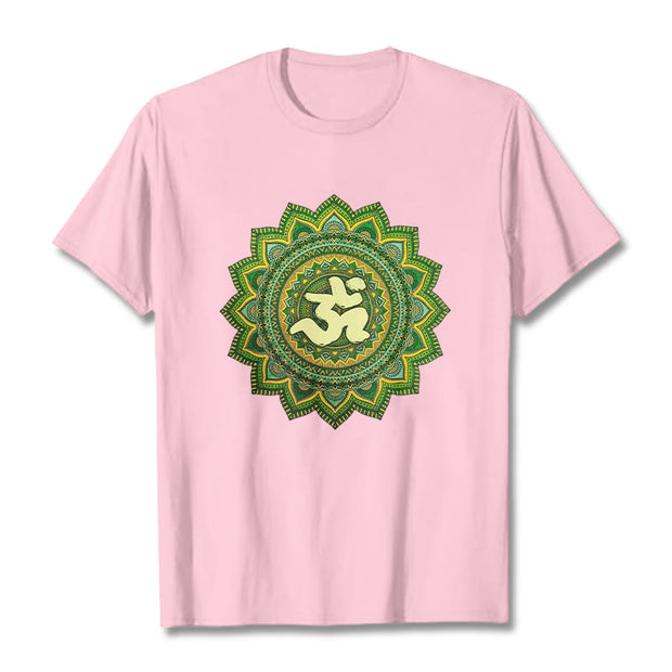 Buddha Stones Casual Green Mandala Om Symbol Pattern Cotton Tee T-shirt - LightPink - 2XL - image 13