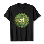 Buddha Stones Casual Green Mandala Om Symbol Pattern Cotton Tee T-shirt - Black - 2XL - image 5