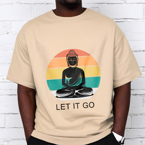 Buddha Stones Casual Colorful Striped Background Meditating Buddha Pattern Cotton Tee T-Shirt - image 12