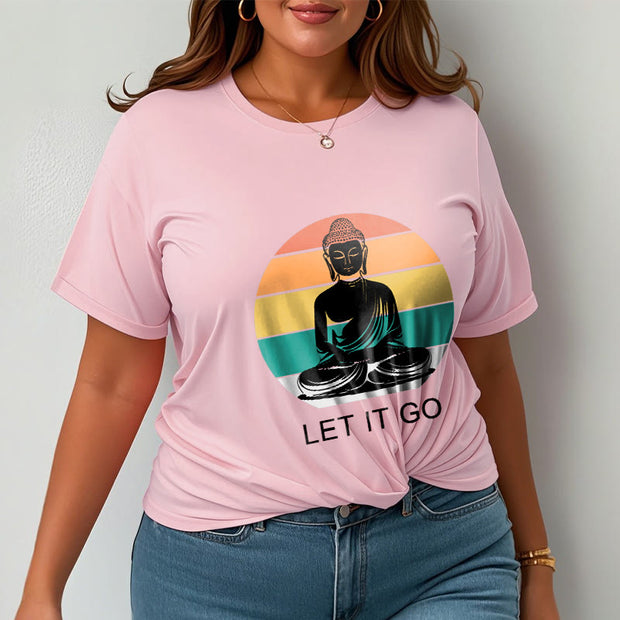 Buddha Stones Casual Colorful Striped Background Meditating Buddha Pattern Cotton Tee T-Shirt - image 14