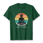 Buddha Stones Casual Colorful Striped Background Meditating Buddha Pattern Cotton Tee T-Shirt - ForestGreen - 2XL - image 1