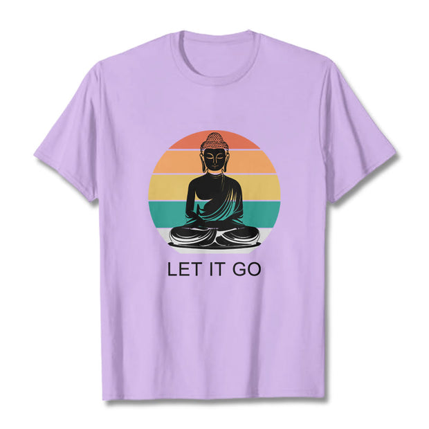Buddha Stones Casual Colorful Striped Background Meditating Buddha Pattern Cotton Tee T-Shirt - Plum - 2XL - image 17