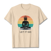 Buddha Stones Casual Colorful Striped Background Meditating Buddha Pattern Cotton Tee T-Shirt - Bisque - 2XL - image 11