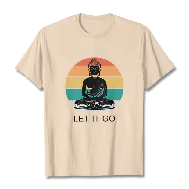 Buddha Stones Casual Colorful Striped Background Meditating Buddha Pattern Cotton Tee T-Shirt - Bisque - 2XL - image 11