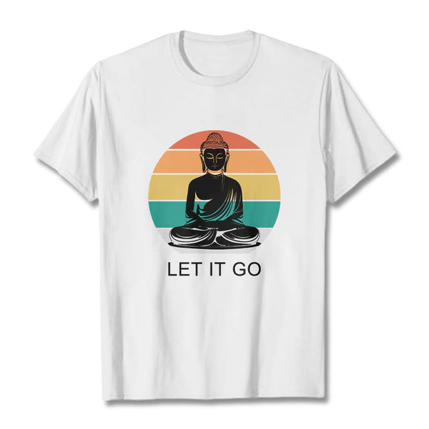 Buddha Stones Casual Colorful Striped Background Meditating Buddha Pattern Cotton Tee T-Shirt - White - 2XL - image 8
