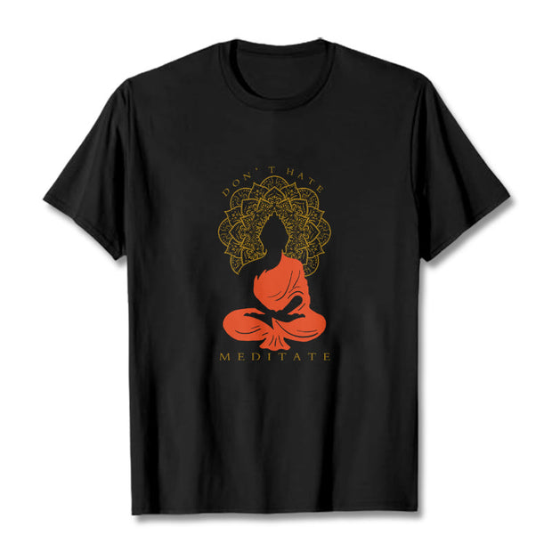 Buddha Stones Casual Meditative Buddha Mandala Pattern Cotton Tee T-Shirt - Black - 2XL - image 1