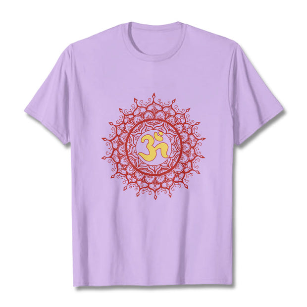 Buddha Stones Casual Red Mandala Om Symbol Pattern Cotton Tee T-shirt - Plum - 2XL - image 16