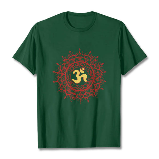 Buddha Stones Casual Red Mandala Om Symbol Pattern Cotton Tee T-shirt - ForestGreen - 2XL - image 10