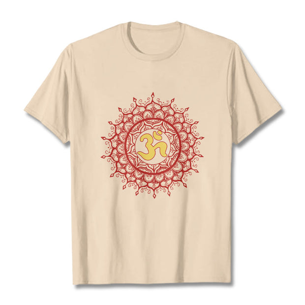Buddha Stones Casual Red Mandala Om Symbol Pattern Cotton Tee T-shirt - Bisque - 2XL - image 8