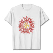 Buddha Stones Casual Red Mandala Om Symbol Pattern Cotton Tee T-shirt - White - 2XL - image 5